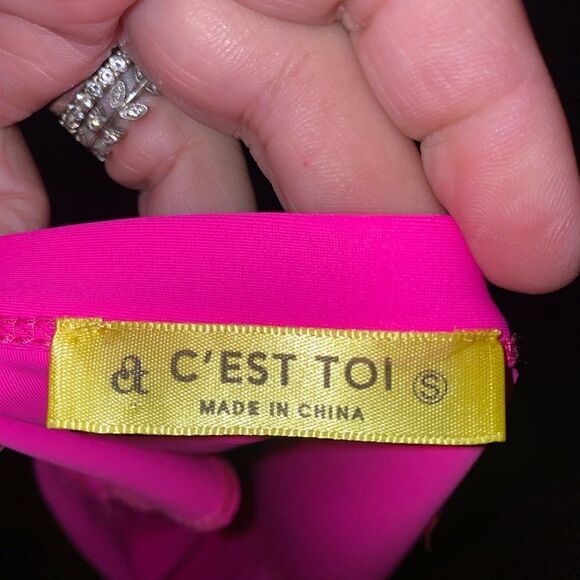 Neon, pink high, cut adjustable strap bodysuit . So small. Snap crotch - Picture 6 of 7